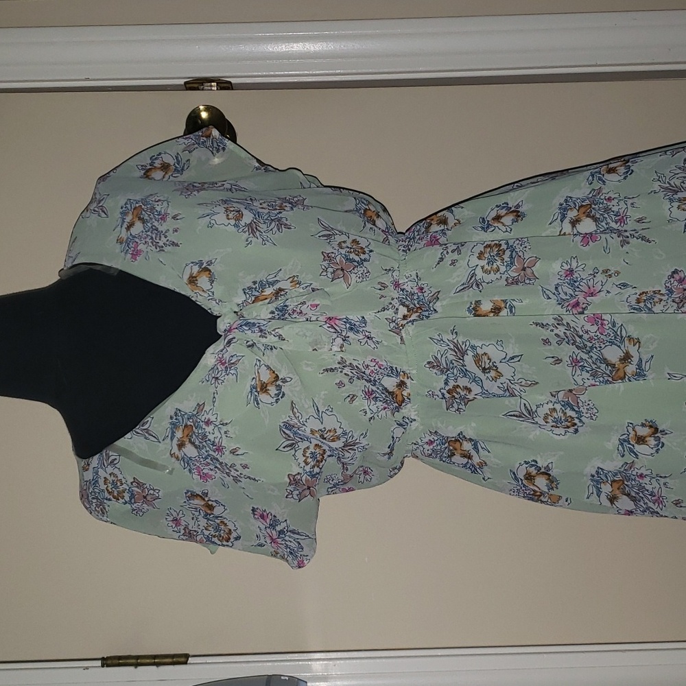 High low green floral front tie beautiful dress